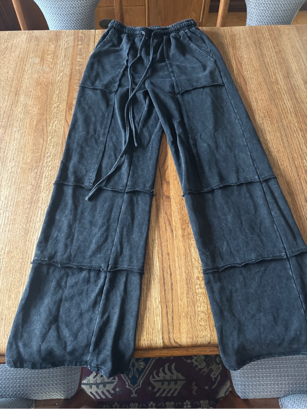 Ces Femme Mineral Wash Raw Hem Wide Leg Sweatpants Drawstring Medium